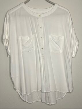 LOFT Size L Cream-White Lightweight Top with Buttons